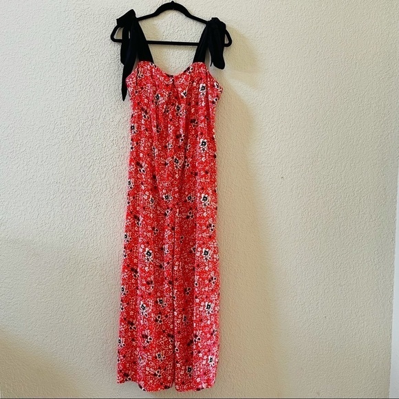 Free People Jumpsuit Cecilia Wide Leg Floral Tie Strap Bohemian Prairie Red S - Picture 2 of 15